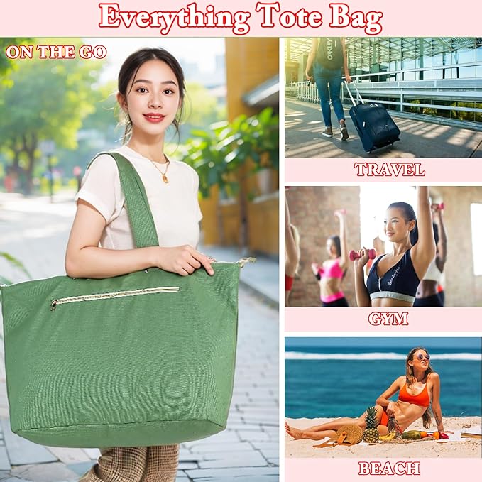 Large Canvas Beach Bag for Women, Beach Bags Waterproof Sandproof with Zipper & Wet Bag Cruise Essentials