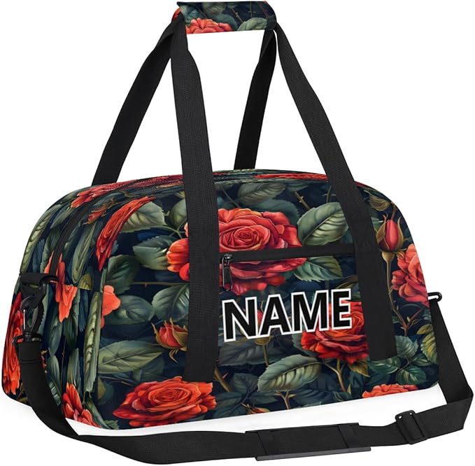 Red Roses Mini Gym Bag 18 inch for Women Men Waterproof Custom Flower Roses Red Travel Duffel Bag Carry On Overnight Tote Nurse Bag for Work Fitness Hiking