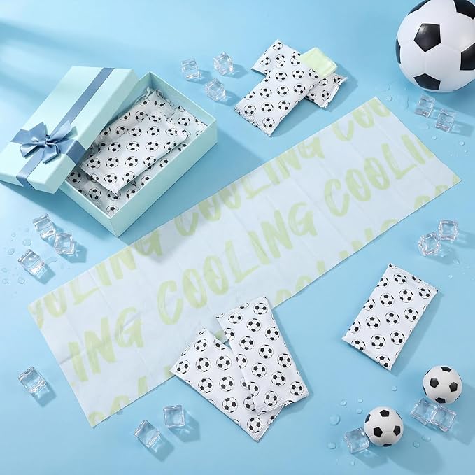 Frienda 12 Count Disposable Cooling Towel, 23.6''x 7.9'' Large Cooling Body Wipes, Baseball Basketball Softball Soccer Ice Towel for Hot Weather, Individually Wrapped for Sport Player (Soccer)
