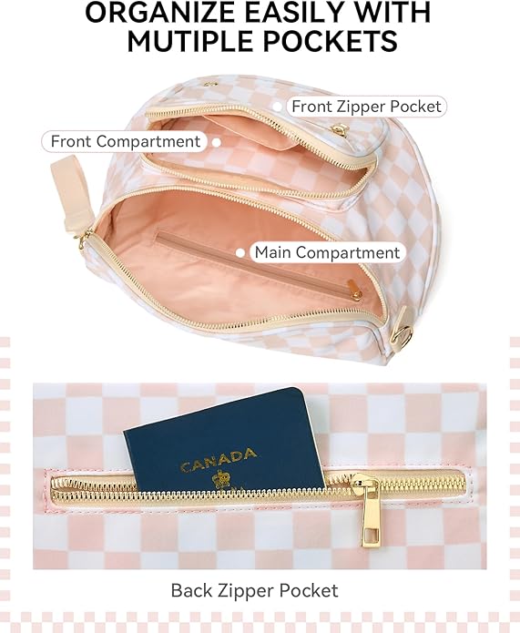 BOSTANTEN Crossbody Bags for Women Cross Body Purse Checkered Bum Bag, Large Diaper Purse for Moms, Perfect for Work/Travel