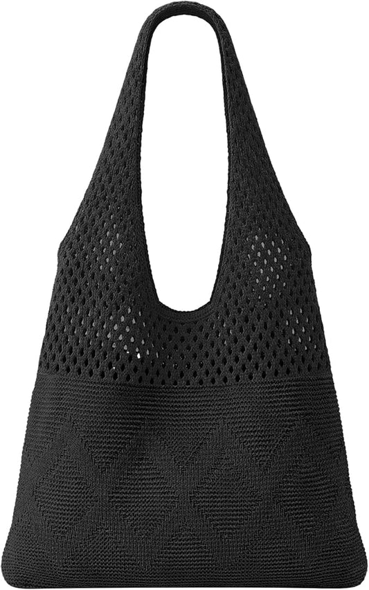 SUOSDEY Crochet Mesh Beach Tote Bag, Knit Summer Vacation Aesthetic Boho Tote Bag for Women