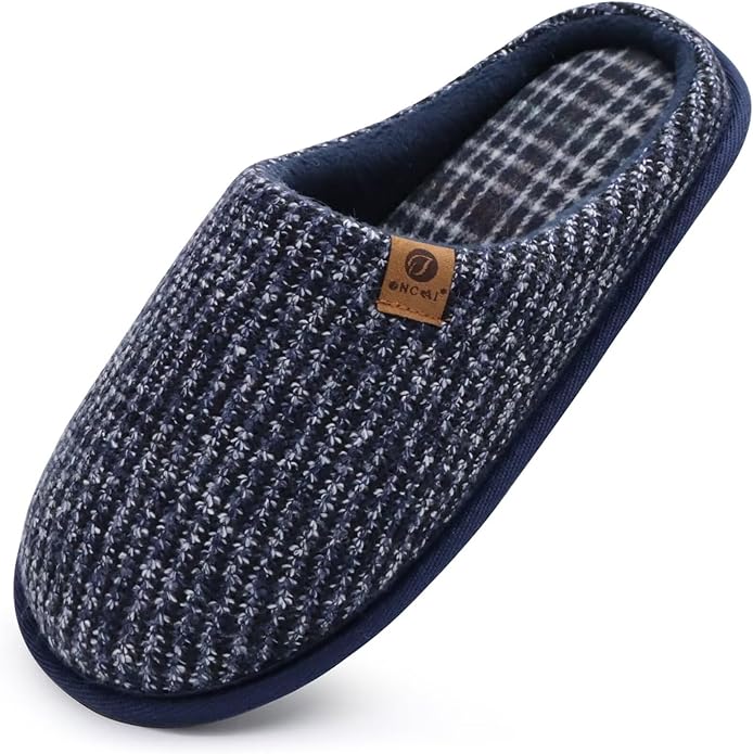 ONCAI Men's House Slippers Memory Foam Slip-On Warm Cozy Scuff Home Bedroom Shoes with Indoor/Outdoor Rubber Soles US Size 7-15