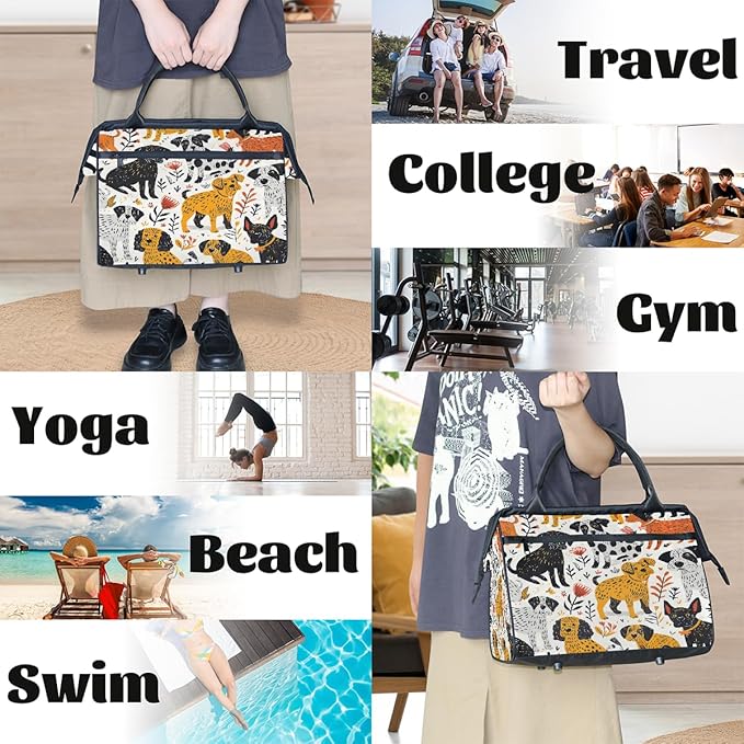 Multipurpose Duffle Bag, Waterproof Carry On Bag with Spacious Design, Cute Dogs Gym Bags, 15.2x8.3x11.6in
