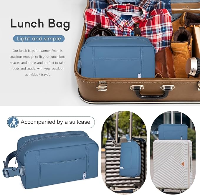 NOL Natural Organic Lifestyle Freezable Snack Bag, Leakproof Cooler Lunch Bag, Reusable, Zip Closure with Buckle Handle Nylon Waterproof Snack Box for Work Travel-Dusty blue