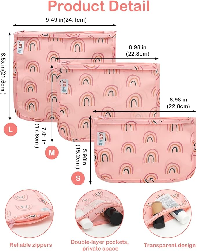 ALVA Diaper Bag Pouches | 3pcs Mess-Proof Travel Toiletry | TSA Approved Toiletry Bag | Cosmetic Makeup Bag Diaper Organizer for Baby and Mom Essentials