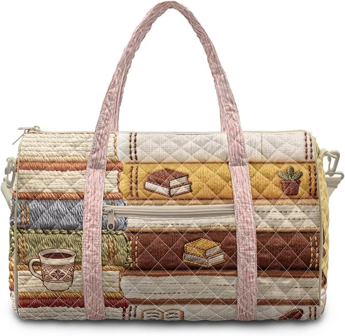 COEQINE Quilted Duffle Print Travel Gym Bag for Women Travel Book Themed Quilted Tote Bag For Womens Carry On Weekender Gym Bag&toiletry Bag,Purses for Woman