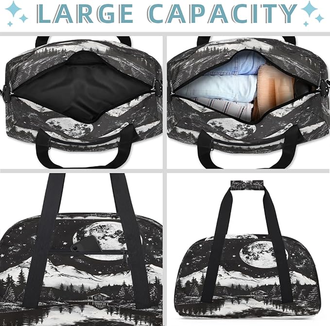 Travel Duffle Bag for travel duffle bag sports Girls Boys Kids Moon Landscape Lightweight Overnight Sleepover Weekender Bags Small Dance Gym Sport Bag Teens Carry-On Size Workout Bag