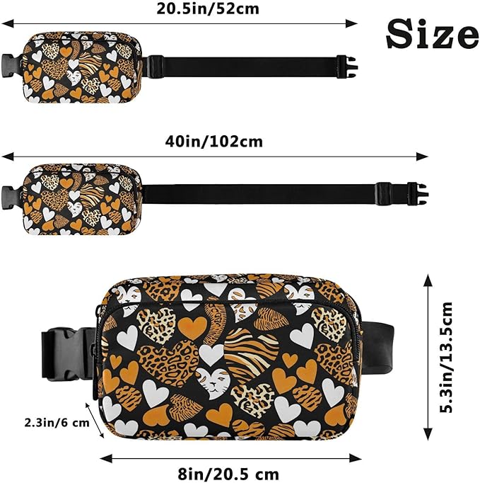 Leopard Zebra Print Heart Fanny Pack for Women Men Water Resistant Fashion Waist Packs with Adjustable Strap Belt Bag for Travel Workout Jogging Hiking 21219449