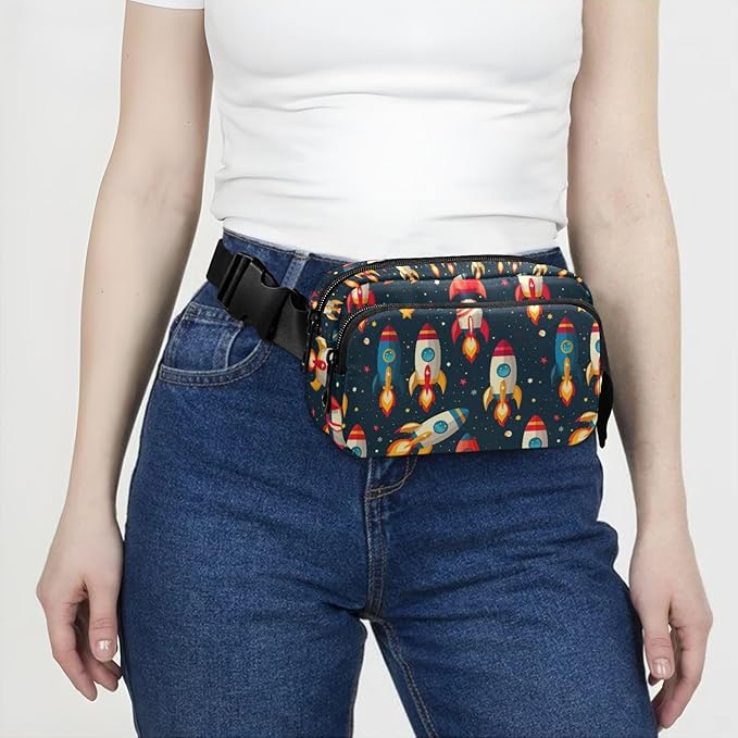 Kawaii Space Rockets Fanny Pack for Women Men Water Resistant Fashion Waist Packs with Adjustable Strap Belt Bag for Travel Workout Jogging Hiking 21219356