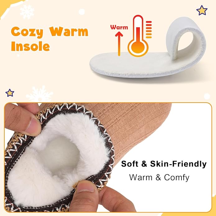 LeIsfIt Toddler Slippers Boys Girls Cozy Warm House Shoes Kids Non-slip Winter Slipper Booties Slip on Plush Lining Sock Slippers