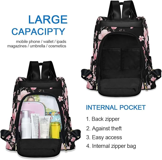 ALAZA Pink Cherry Blossom Flowers Backpack Purse for Women Anti Theft Fashion Back Pack Shoulder Bag