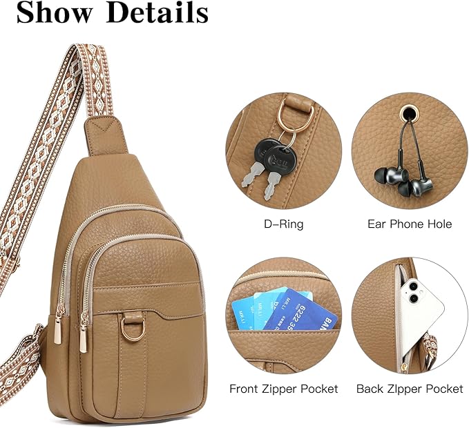 GAEKEAO Sling Bag for Women Crossbody Bags Fanny Pack Vegan Leather Chest Bag Travel Shoulder Belt Purse Backpack Gifts
