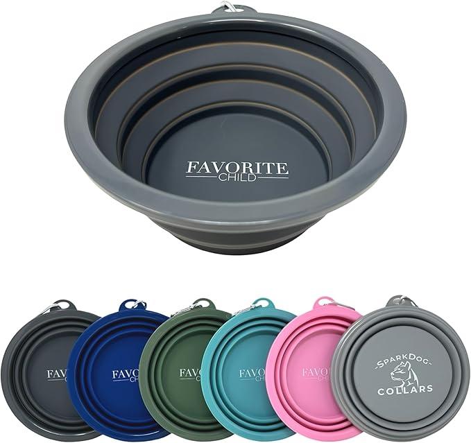 SparkDog Favorite Child Collapsible Dog Bowl, 1000ML (34oz) –XL Food-Grade Silicone Travel Bowl with Sturdy Rim – Extra Large Portable for Dogs & Cats – Great for Pet Lovers (DkGray)