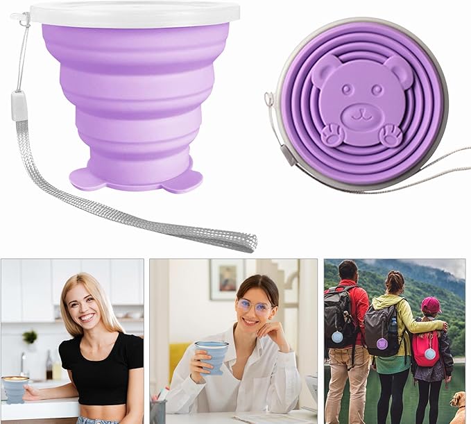 Collapsible Cups-Silicone Foldable Cup-Expandable Folding DrinkingCup Reusable Portable Mugs-Cup For Travel, Camping, Hiking, Beach, Holiday Vacation, Outdoor Sports (PurpleBlue)