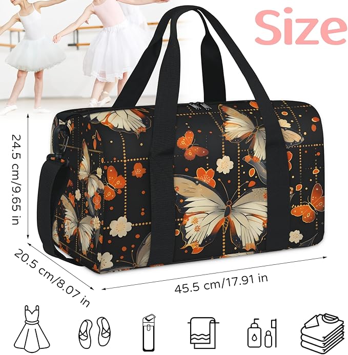 Orange Butterflies Overnight Travel Bag Unisex Carry-On Size Tote Bag Suitable for Travel Duffle Gym Sports