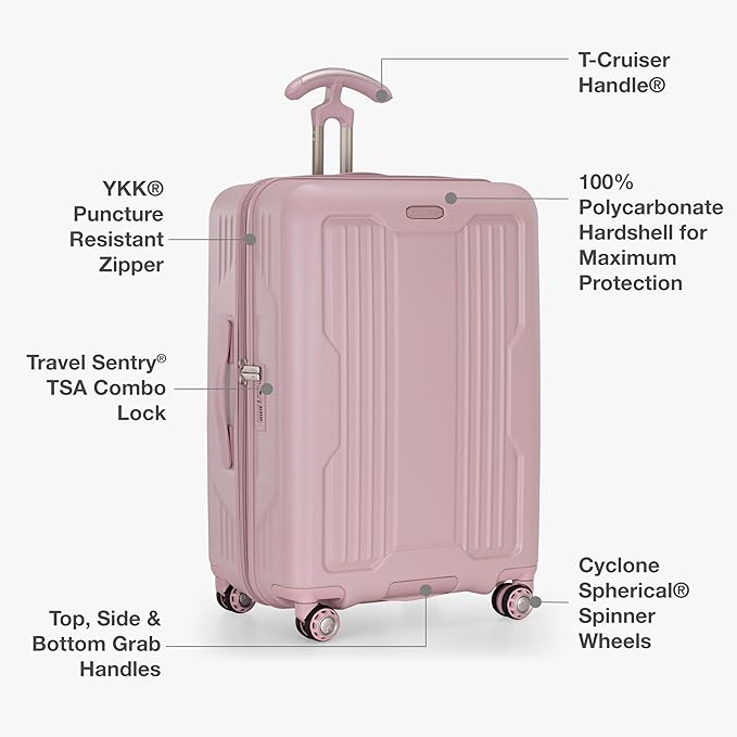 Traveler's Choice Ultimax II Polycarbonate Hardside Luggage with Spinner Wheels, Pink, 21-Inch Carry-On
