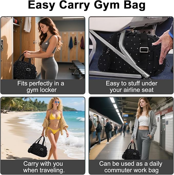 CAMTOP Mini Gym Bag for Women, Small Gym Tote Bag Puffy Quilted Sports Duffel Bag with Wet Compartment and Coin Purse Duffel Bags Dance Yoga Workout Bag for Gifts (Polka Dot, Mini-12.6")