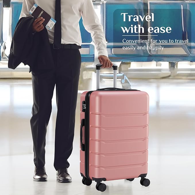 OLIXIS 29 Inch Luggage, Hardside Checked Suitcase with Spinner Wheels, Lightweight ABS Hard Shell Travel Luggage, TSA Approved Lock, Expandable Large Suitcase for Business & Travel–Pink
