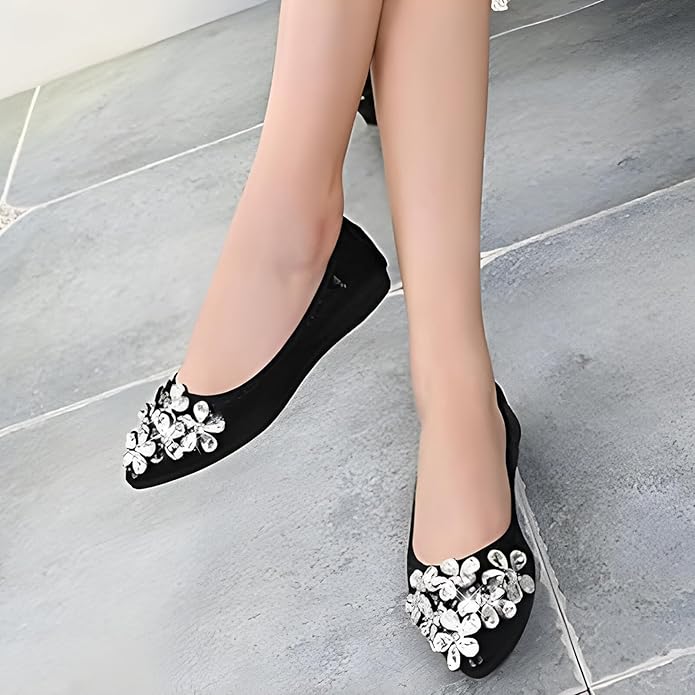 KUNWFNIX Women Ballet Flats Rhinestone Wedding Ballerina Shoes Foldable Sparkly Comfort Slip on Flat Shoes