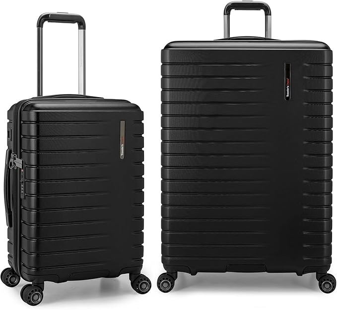 Traveler's Choice Archer Polycarbonate Hardside Spinner Luggage Set, Tie Down Straps, Black, 2-Piece