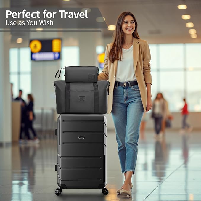 Hoteel Luggage Sets 3 Piece Expandable (4-YEARS WARRANTY) ABS+PC Hardshell Carry On Luggage Airline, Carry on Suitcase with Spinner Wheels & TSA Lock for Travel, Business, Black (20in/DB/TB)