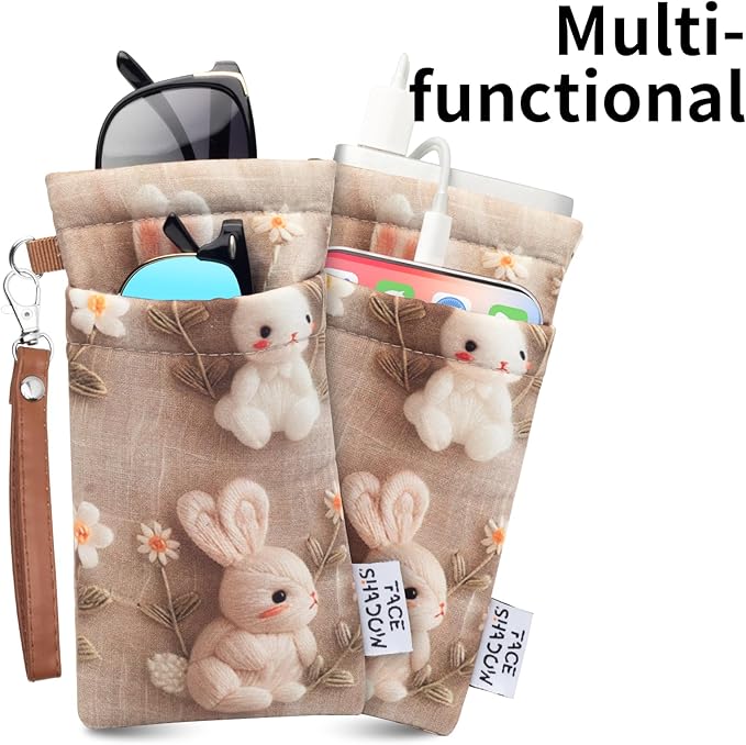 Face Shadow Double Glasses Case Soft Eyeglass Case For Women Men Squeeze Top Sunglasses Case With Cleaning Cloth