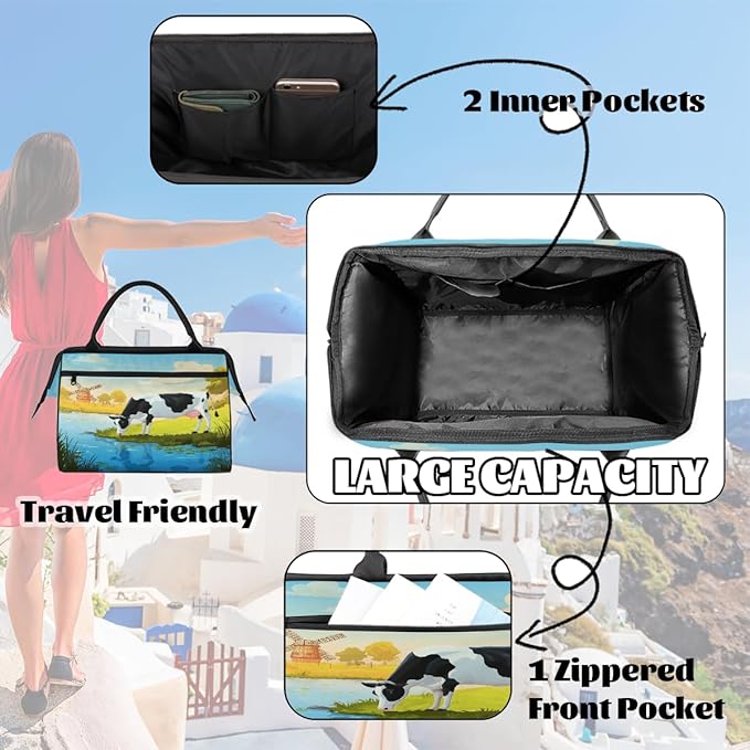 Travel Duffel Bag, Cute Farm Cow Waterproof Sports Gym Duffle Bag, Large Capacity Weekender Carry On Overnight Bags for Women Men