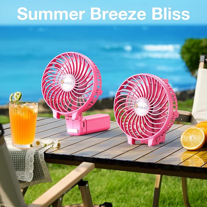 VersionTECH. Portable Handheld Fan, Powerful+Durable+4000mAh+180° Foldable, Mini Table Fans with USB Rechargeable Battery Operated Cooling Accessories for Personal Use, Travel, Office Pink