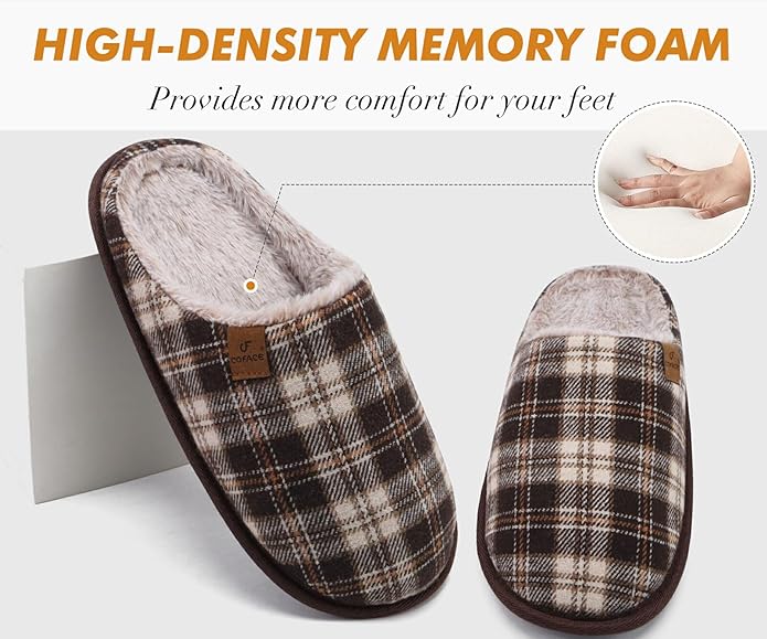 COFACE Mens Cozy Memory Foam Scuff Slippers Casual Slip On Warm House Shoes Indoor/Outdoor Sandal Slippers With Arch Support Rubber Sole Size 7-15