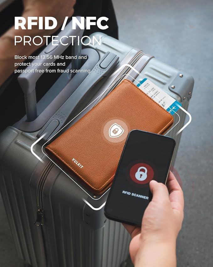 VULKIT Passport Holder Wallet RFID Blocking Travel Wallet for Men & Women