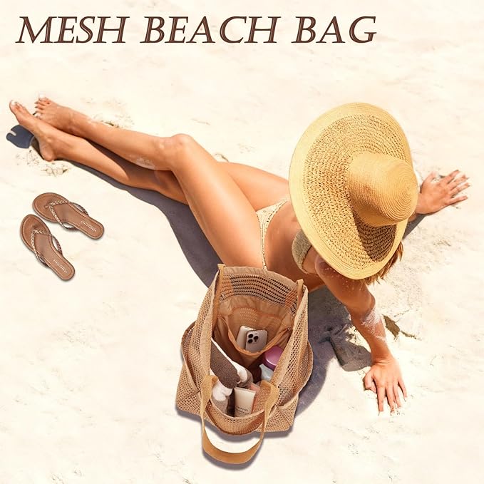 Beach Bag for Women with Outer Pocket, Waterproof Large Tote Bag for Cruise Essentials