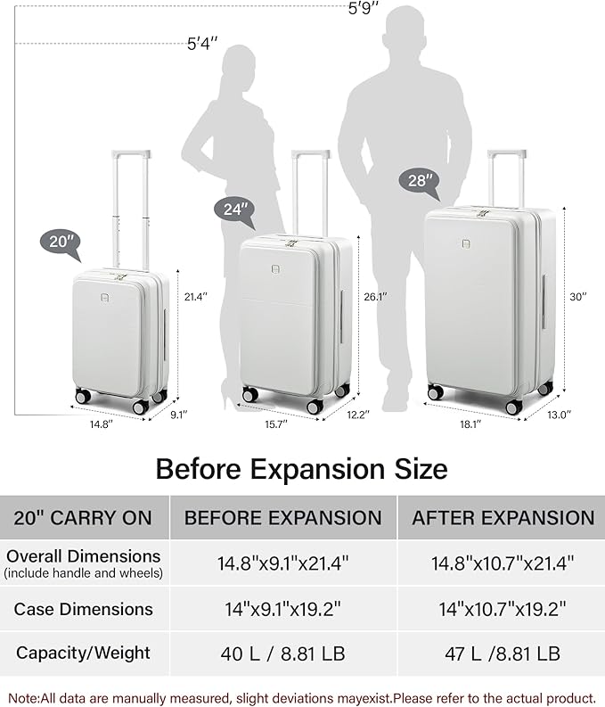 Hanke 20 Inch Expandable Carry On Luggage with Cup Holder 22x14x9 Airline Approved, Top Opening Hard Shell Suitcases with Wheels, Carry-On Travel Suitcase Trunk Luggage with Lock, Forest Green