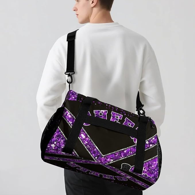 Personalized Cheer Bag Gifts for Girls Sport Cheerleading Gym Travel Duffel Bag Overnight Weekender Bags with Name (Purple)
