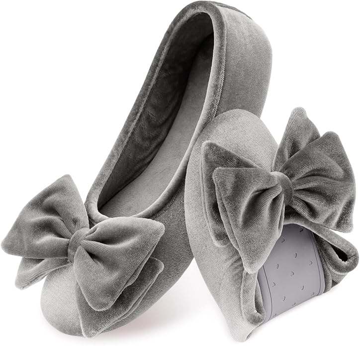 BCTEX COLL Women's Fancy House Slippers with Bow, Ladies Sexy Velvet Ballerina Slipper
