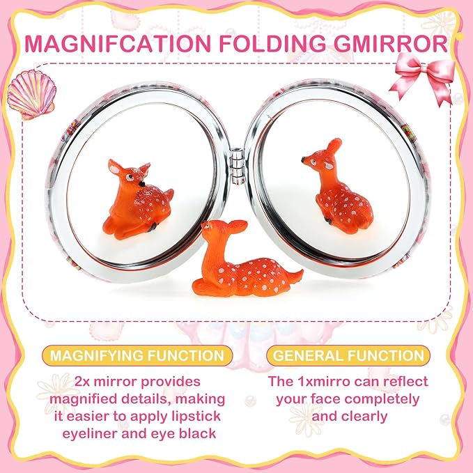 Weysat 9 Pcs Pink Seashell Bow Compact Mirrors Double Sided Magnifying Makeup Mirrors with PU Leather Case Portable Pocket Mirror for Women Girl Mother's Day Wedding Bridesmaids Gifts