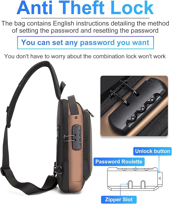 Sling Bag for Men Anti-Theft USB Crossbody Backpack Waterproof Chest Daypack | Anti-Theft, USB, Waterproof