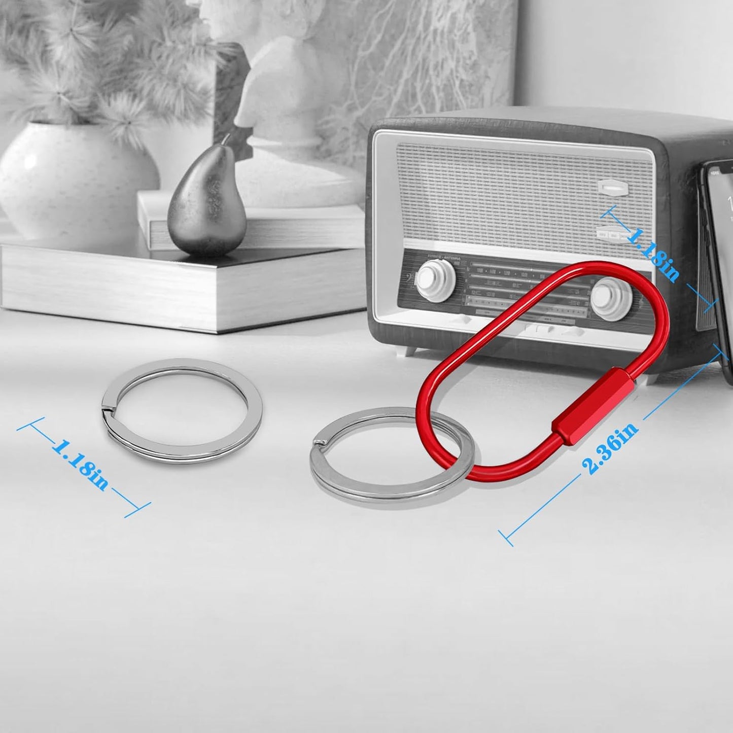 Key Chain, Brass Key Rings 2 Pack Screw Lock Key Organizer with 4 Rings Carabiner Keychain Clip for Men and Women