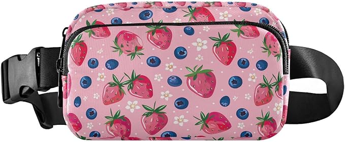 Pink Strawberry Blueberry Fanny Pack for Women Men Water Resistant Fashion Waist Packs with Adjustable Strap Belt Bag for Travel Workout Jogging Hiking 21219430