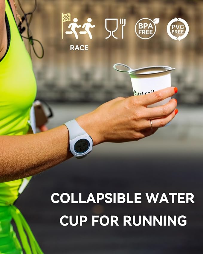 Collapsible Running Cup - 2 Pack with 2 Plastic Hooks(Gray&Red), 200ml BPA-Free Reusable Cups for Running, Marathon, Ultrarunning, White/French Gray