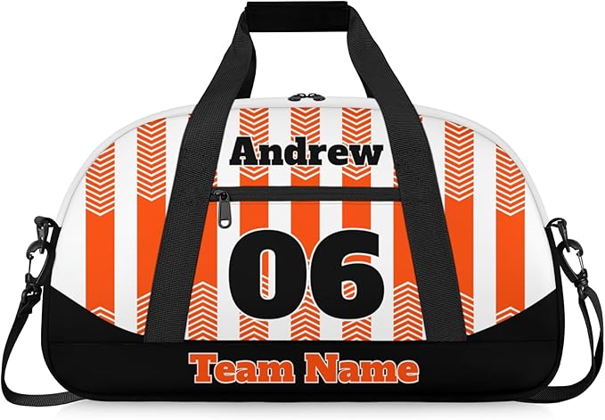 Basketball Soccer Gifts for Boys Girls - Custom Sports Duffle Bag, Personalized Name & Team Bag, Water-Resistant Gym Bag for Basketball, Soccer, Volleyball | Y-Orange Black