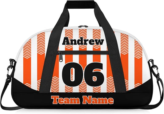 Basketball Soccer Gifts for Boys Girls - Custom Sports Duffle Bag, Personalized Name & Team Bag, Water-Resistant Gym Bag for Basketball, Soccer, Volleyball | Y-Orange Black