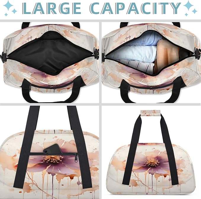Poppy Ink Splash Sports Duffel Bags, Water-Resistant Gym Duffle Bag for Men Women, Lightweight Weekender Overnight Bag for Fitness, Workout, Travel