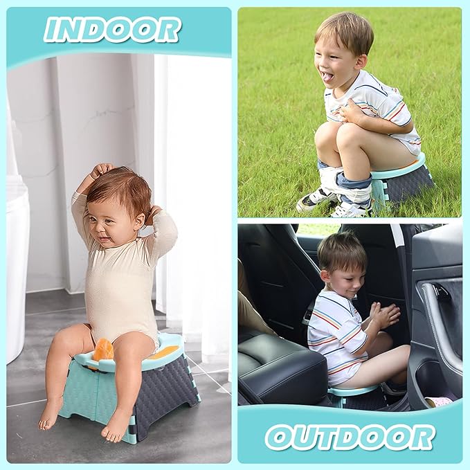 Portable Foldable Travel Potty for Toddlers, Kids Toilet Seat for Car, Camping, Indoor Outdoor - Splash-Proof Design, Easy Clean Training Seat with 30 Disposable Waste Bags (Blue) by Yszawmx