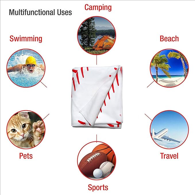 Baseball Stitches Oversized Sand Free Beach Towel – 71"X32" Lightweight Quick Dry Microfiber Terry Towel For Travel, Swimming, Pool, And Camping, Absorbent And Compact Beach Essential For Women Men