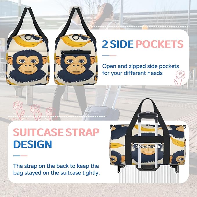Monkey Travel Duffle Bag for Women Men, Overnight Weekender Bag, Carry on Tote for Sport Gym