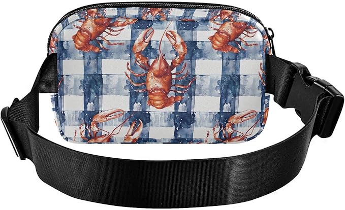 Kawaii Buffalo Check Plaid Lobster Fanny Pack for Women Men Water Resistant Fashion Waist Packs with Adjustable Strap Belt Bag for Travel Workout Jogging Hiking 21220241