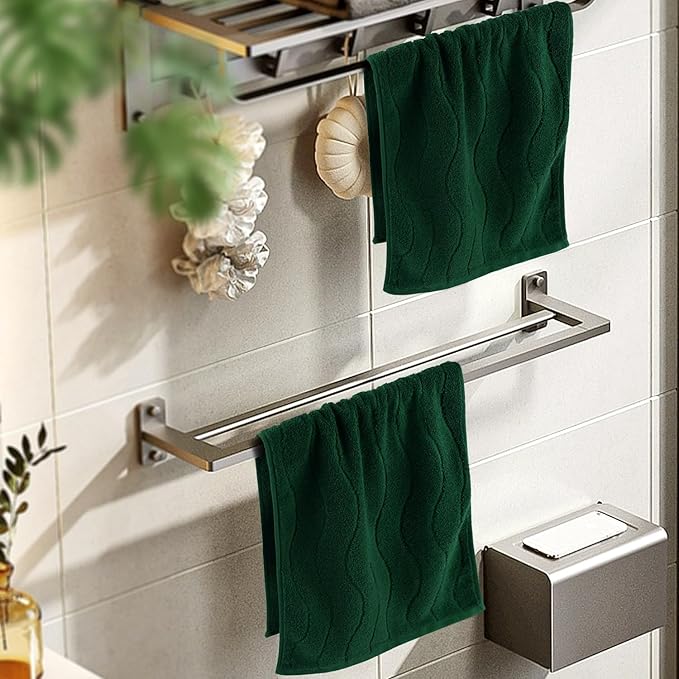 Jacquotha 4-Piece Hand Towels Set in Forest Green, Wavy Striped Jacquard Towels for Bathroom Kitchen Gifts (13x29 Inches, 100% Cotton)