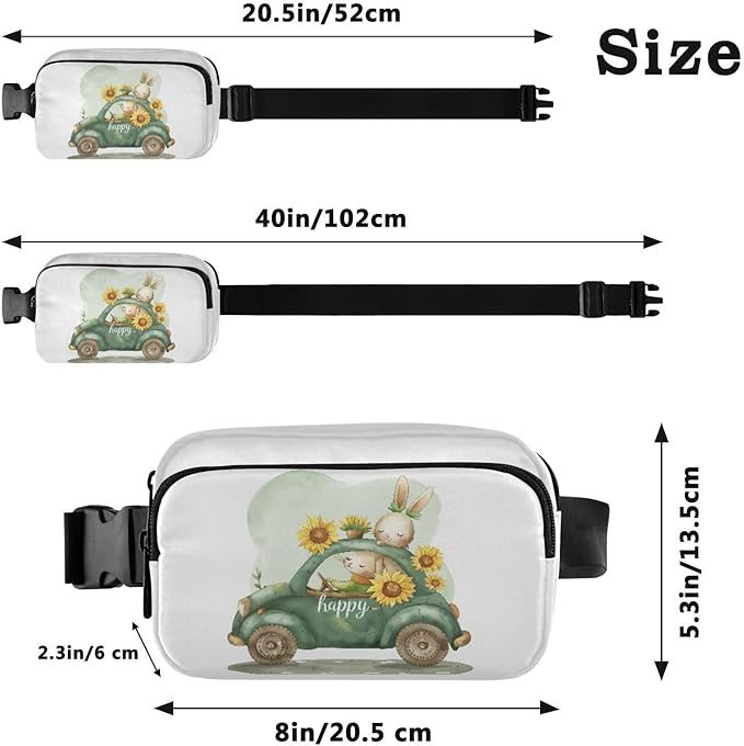 Bunny Driving A Car with Sunflowers Fanny Pack for Women Men Water Resistant Fashion Waist Packs with Adjustable Strap Belt Bag for Travel Workout Jogging Hiking 21218885