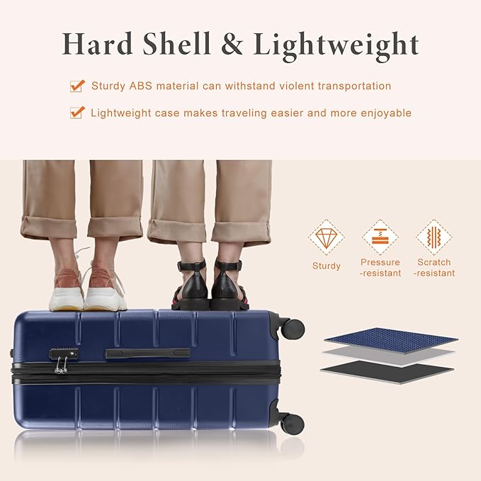 Sweetcrispy 29IN Carry on Luggage, Expandable Hard Shell ABS Suitcase with 360° Swivel Wheels, TSA Lock, Lightweight, Navy Blue