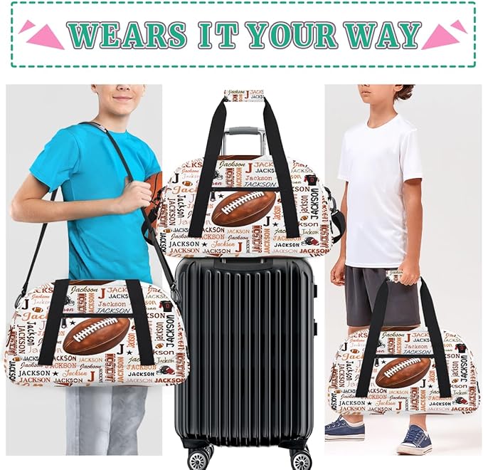 Custom Name Sports Bag for Kids Boys, Personalized Gym Duffel Fitness Travel Weekender Tote Carry-On Training Perform Bag,